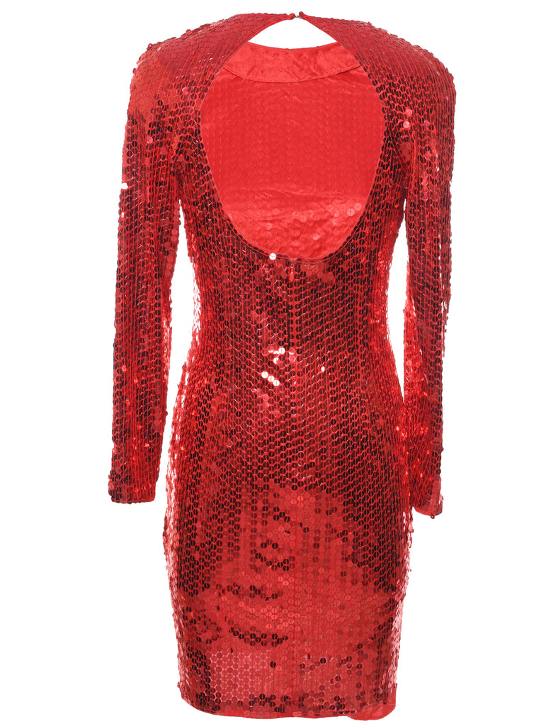 Sequined Red Party Dress - M