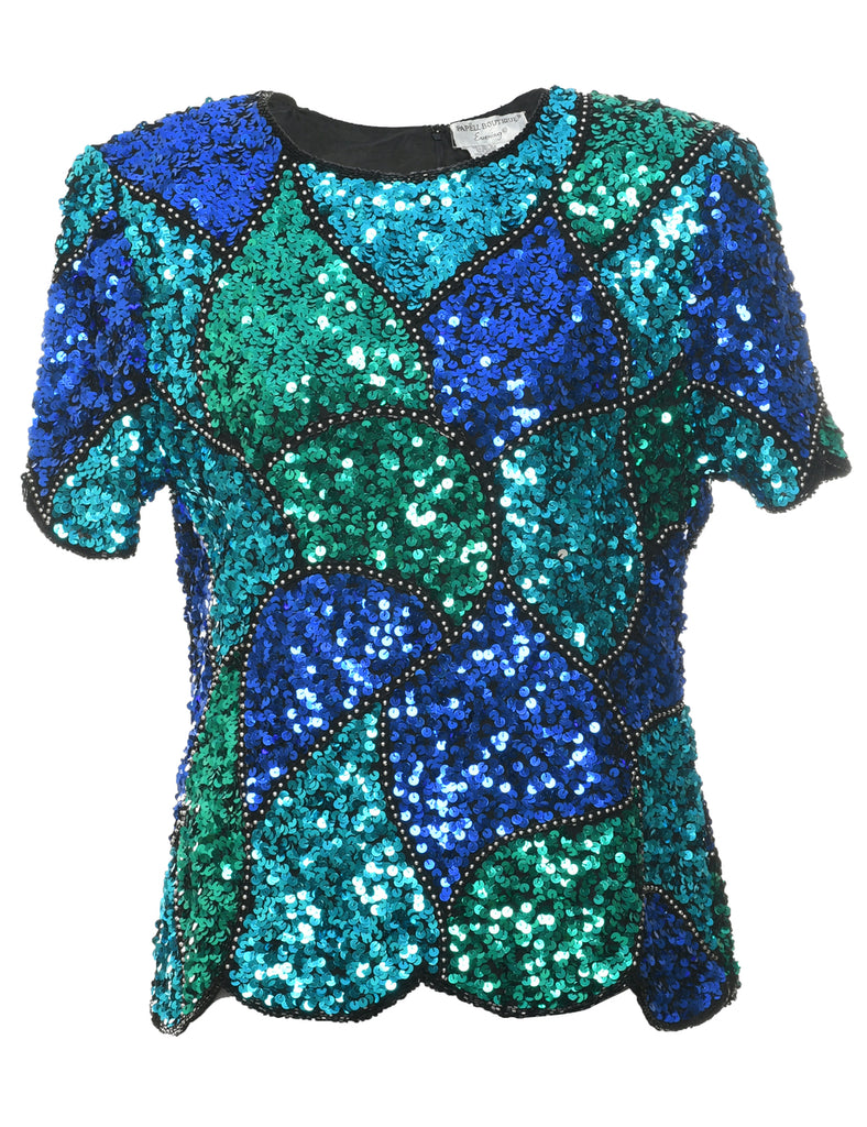 Sequined Silk Party Top - L