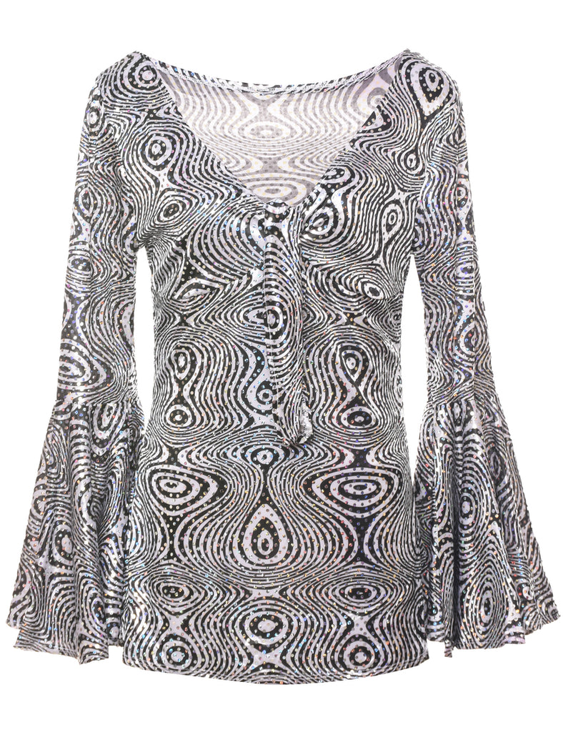 Sequined Silver Psychedelic Top - S