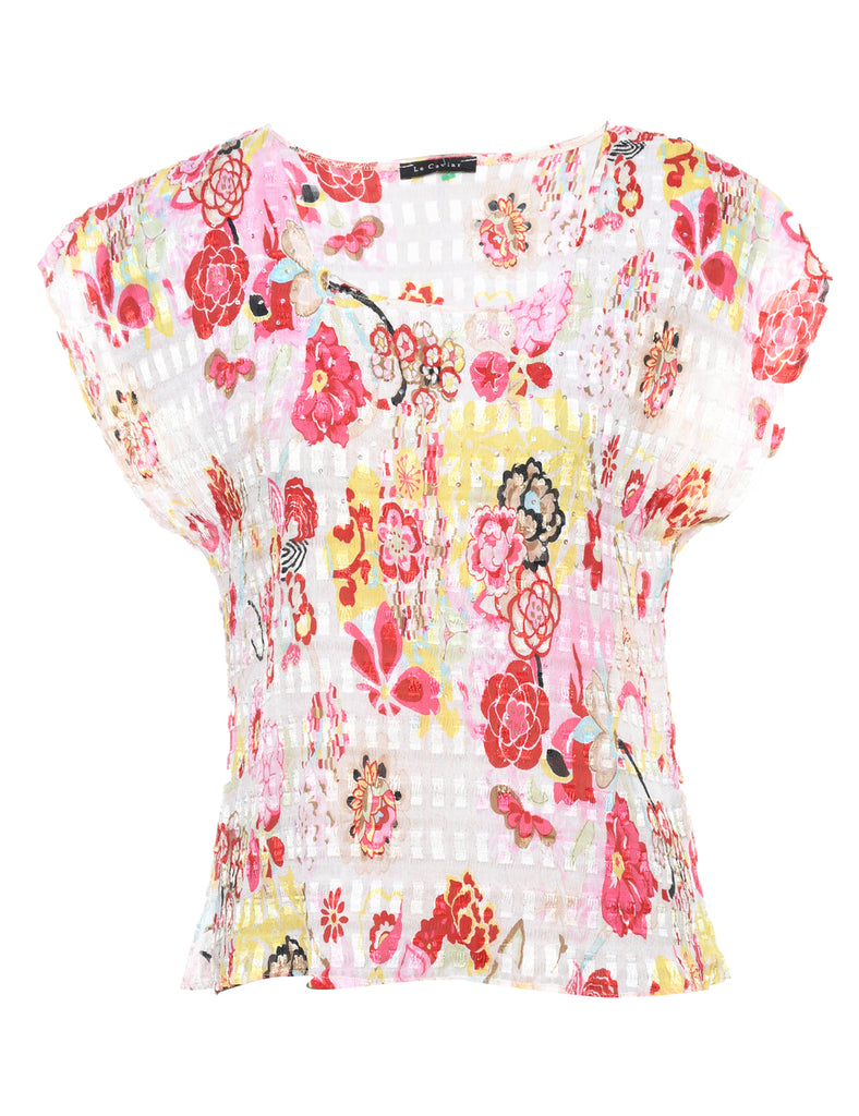 Sequins Floral Print Multi-Colour Party Top - S