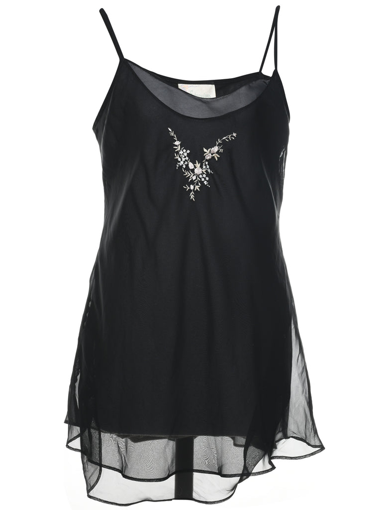 Sheer Black & White Embroidered Slip Dress - L