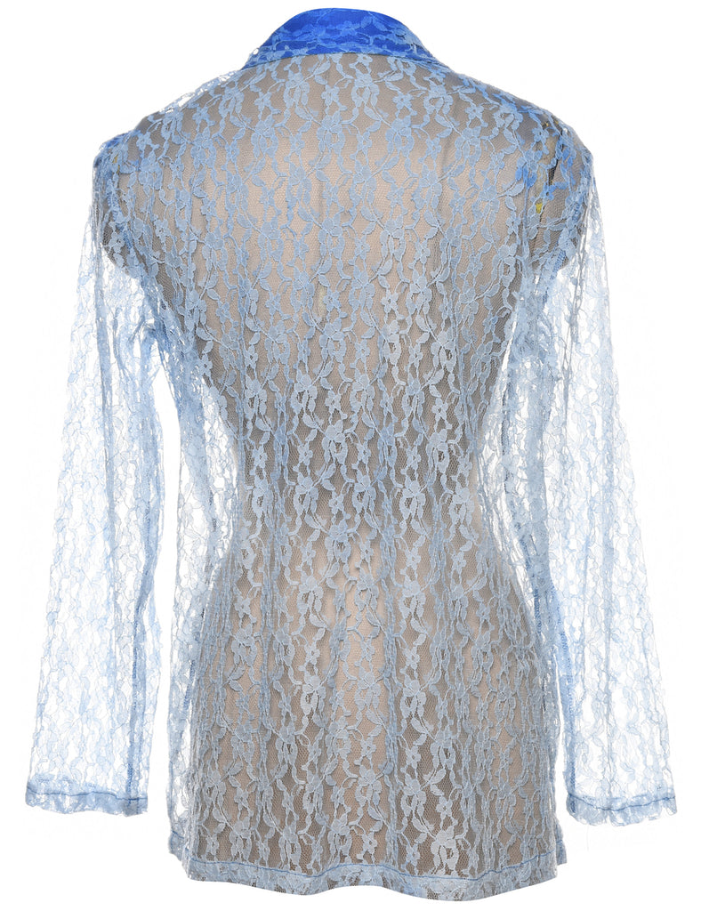 Sheer Blue Lace Evening Blouse - L