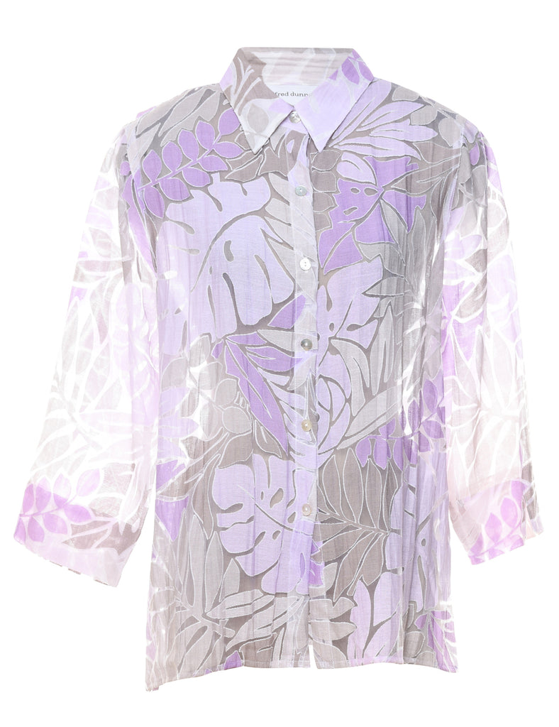 Sheer Effect Lilac Foliage Design Shirt - XL