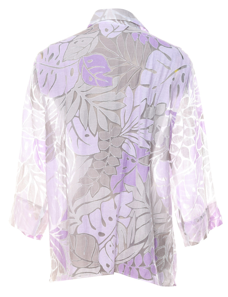 Sheer Effect Lilac Foliage Design Shirt - XL