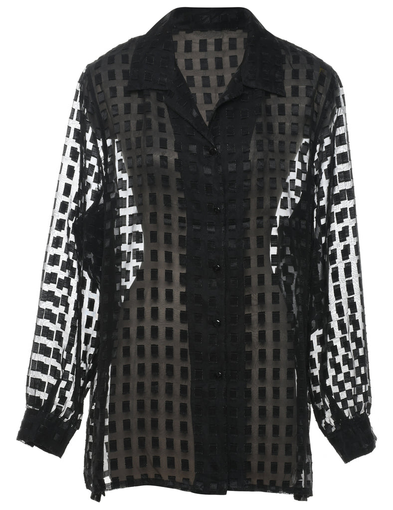 Sheer Effect Patterned Black Shirt - XL