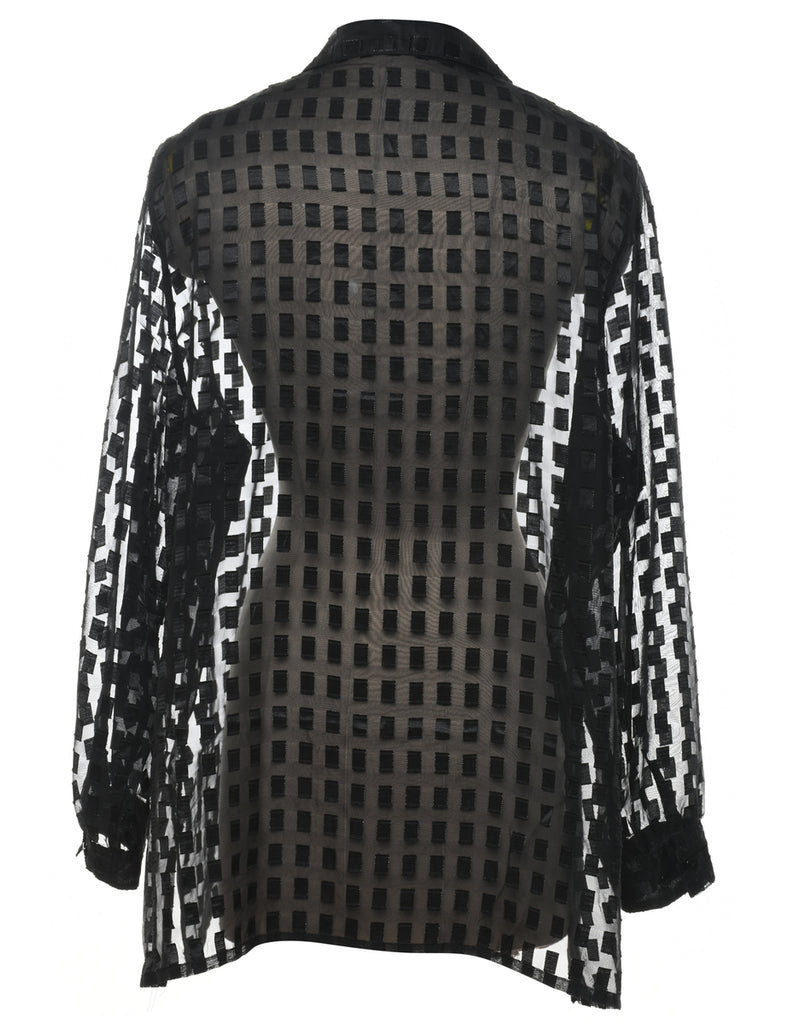 Sheer Effect Patterned Black Shirt - XL