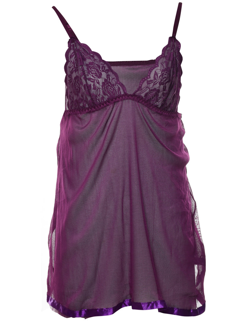 Sheer Purple Lace Trim Babydoll - S