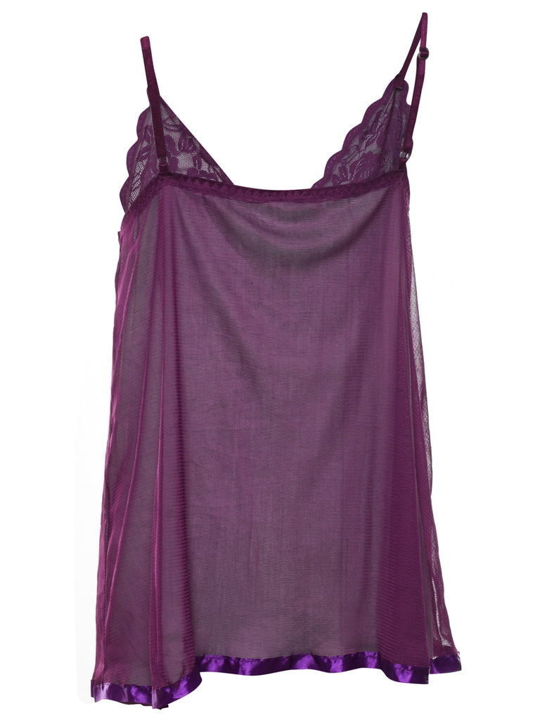 Sheer Purple Lace Trim Babydoll - S