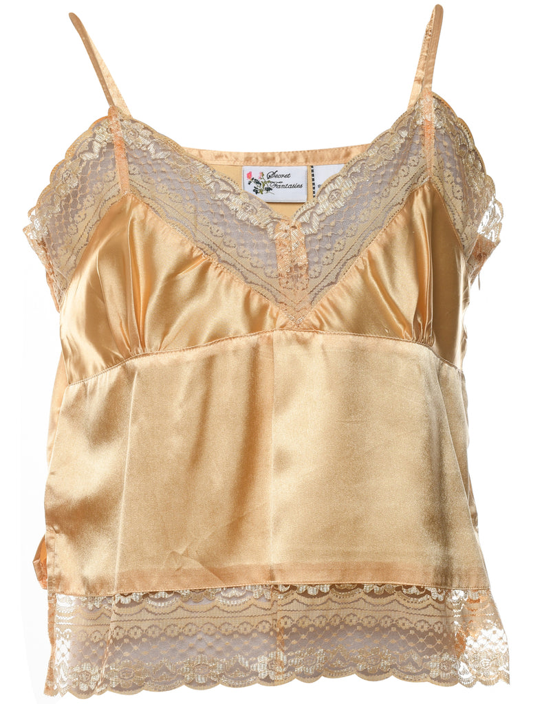 Shiny Gold Lace Trim Strappy Slip - L