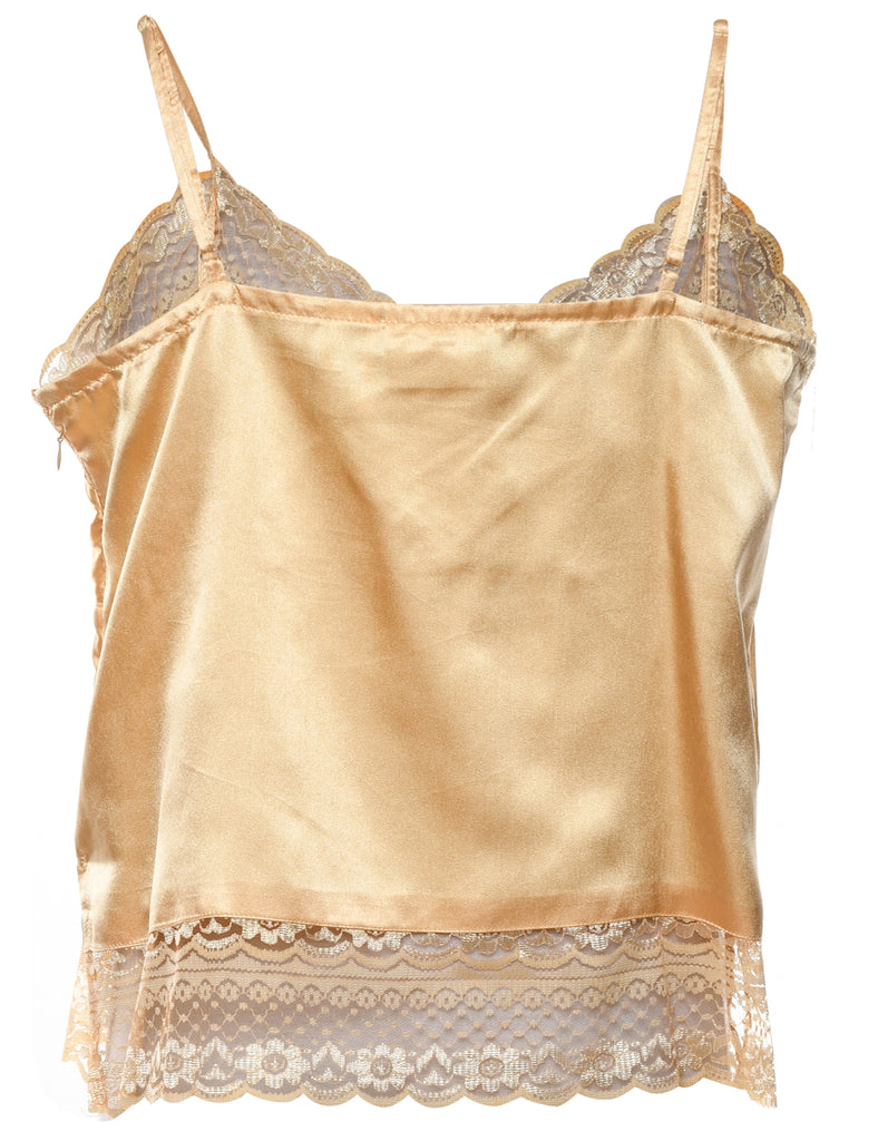 Shiny Gold Lace Trim Strappy Slip - L