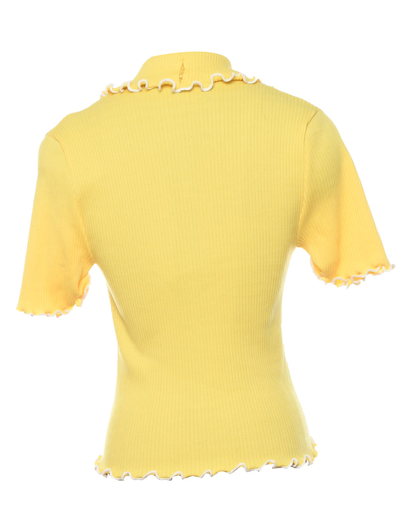 Short Sleeve White & Yellow Frilled Top - S