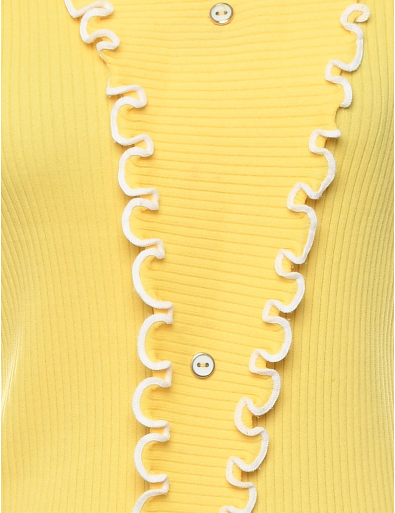 Short Sleeve White & Yellow Frilled Top - S