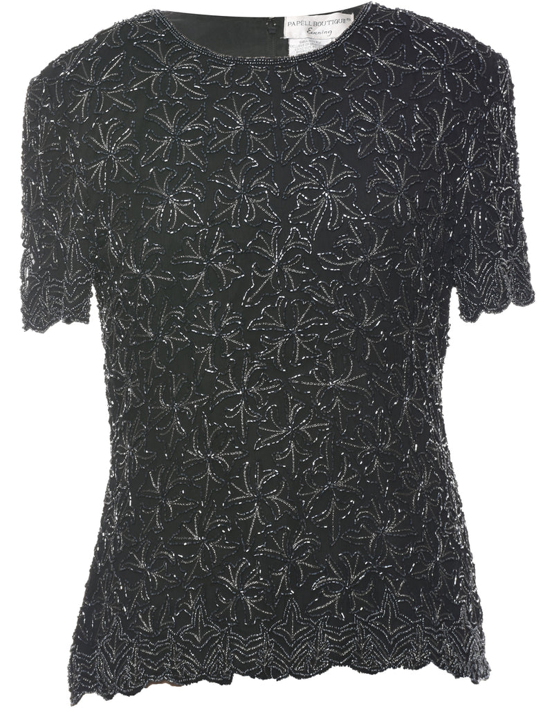 Silk Beaded Evening Top - L