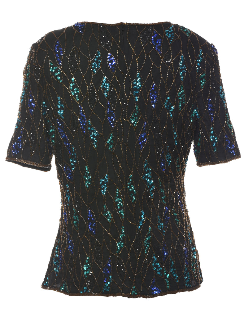 Silk Beaded Evening Top - L