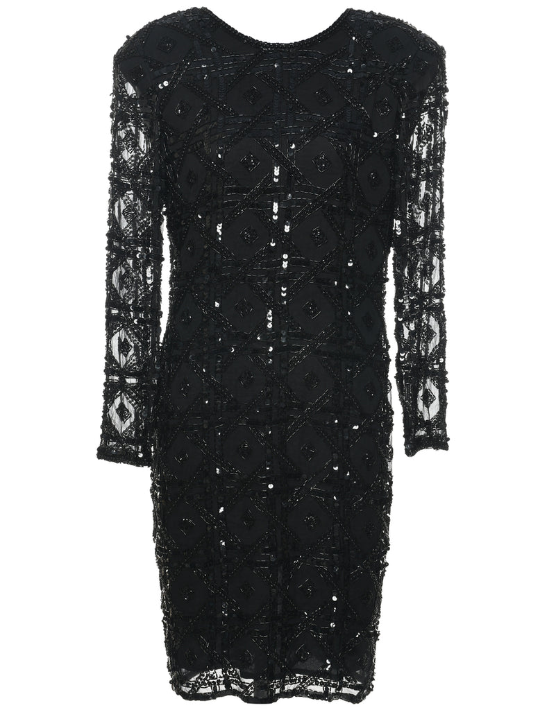 Silk Black Embellished Party Dress - M