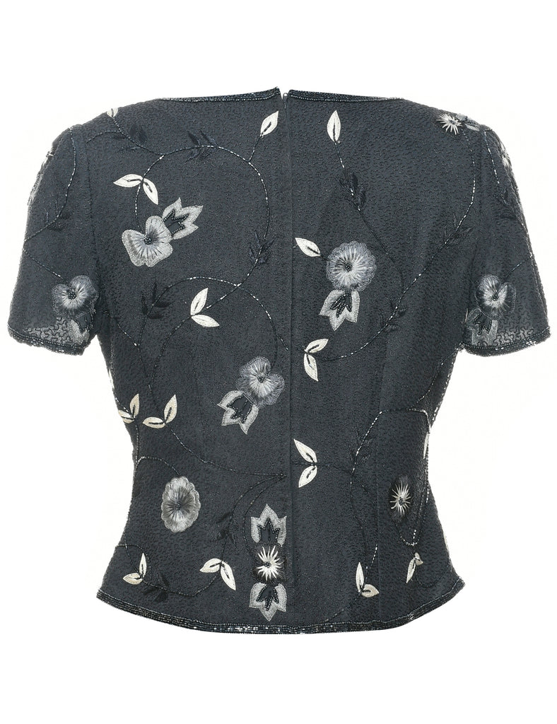 Silk Embroidered Evening Top - M