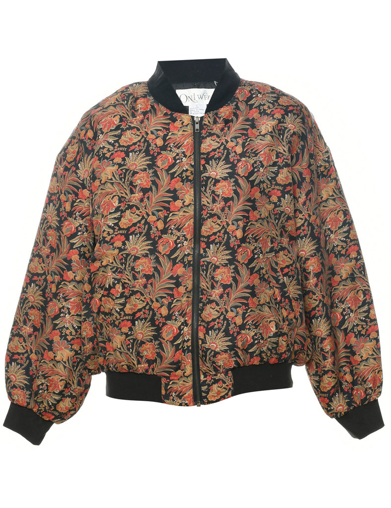 Silk Floral Pattern Bomber Jacket - L