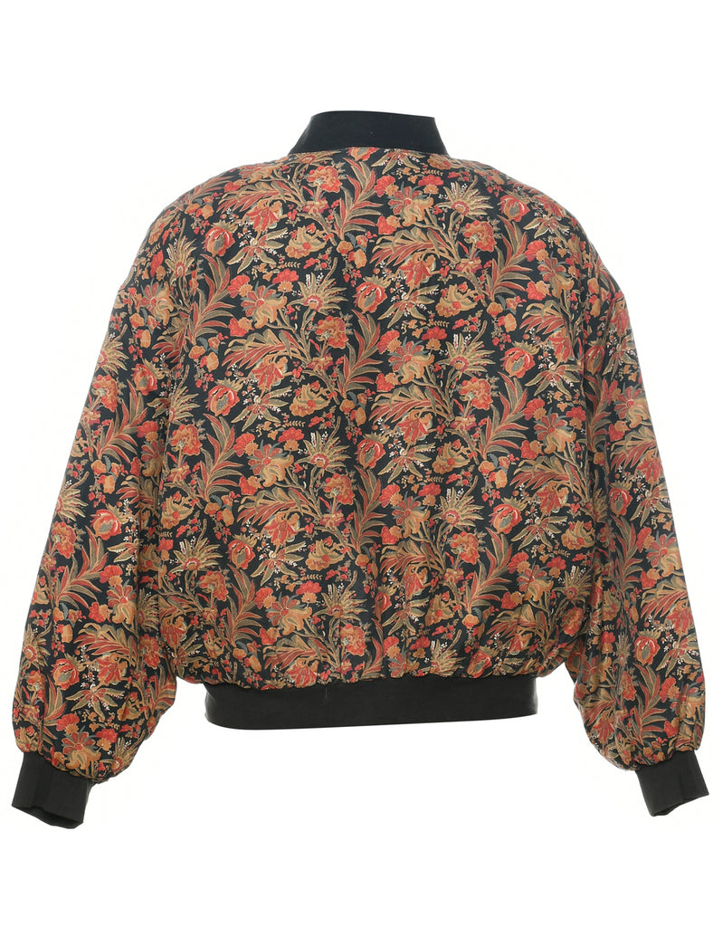 Silk Floral Pattern Bomber Jacket - L