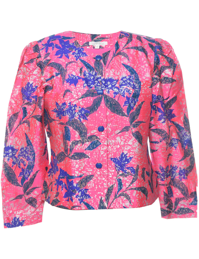 Silk Floral Pattern Jacket - L