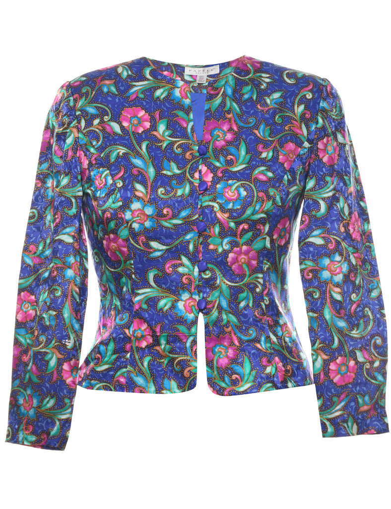 Silk Floral Pattern Jacket - M