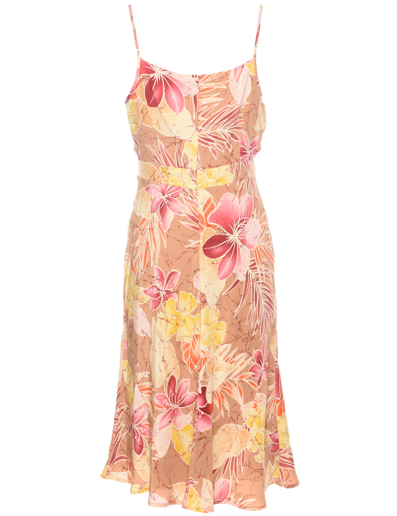 Silk Floral Print Dress - M