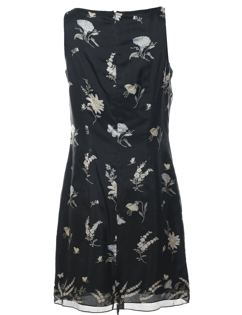 Silk Floral Print Evening Dress - M