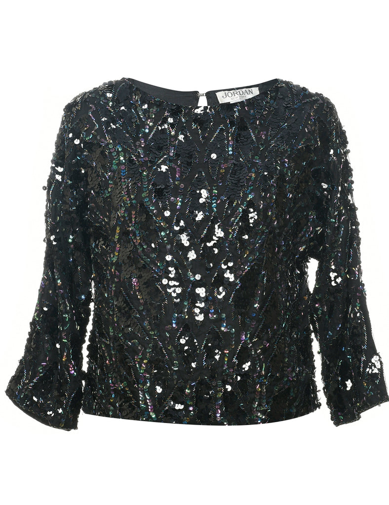 Silk Jordan Sequined Evening Top - M