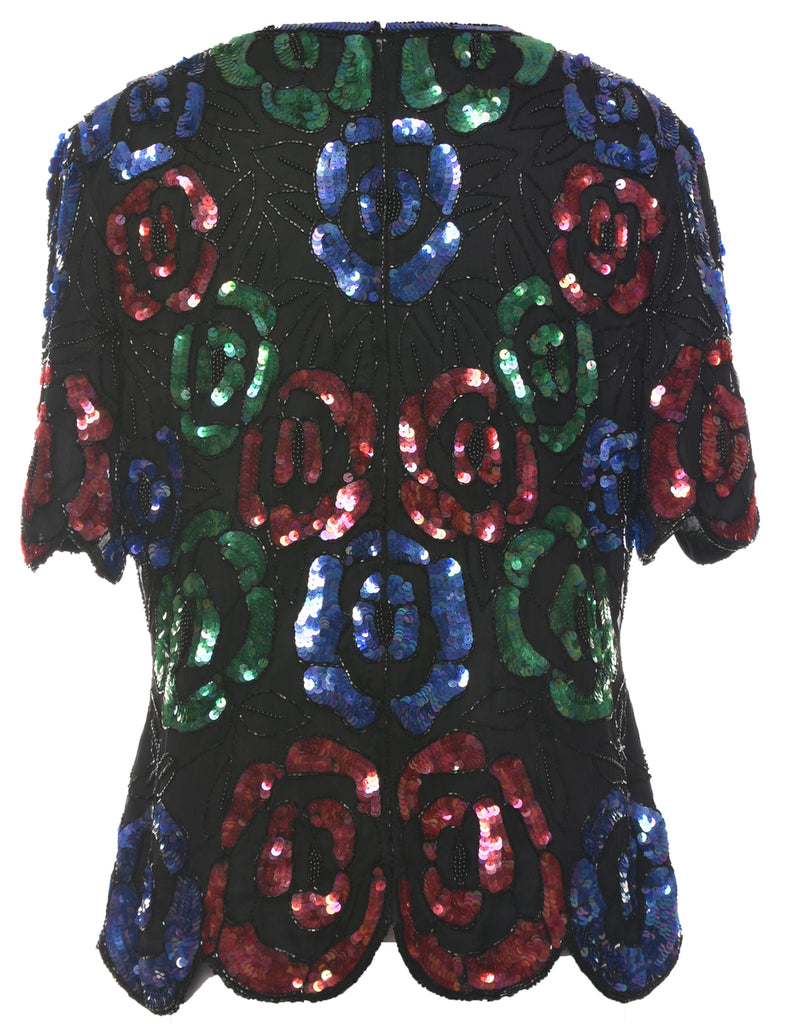 Silk Sequined Evening Top - L