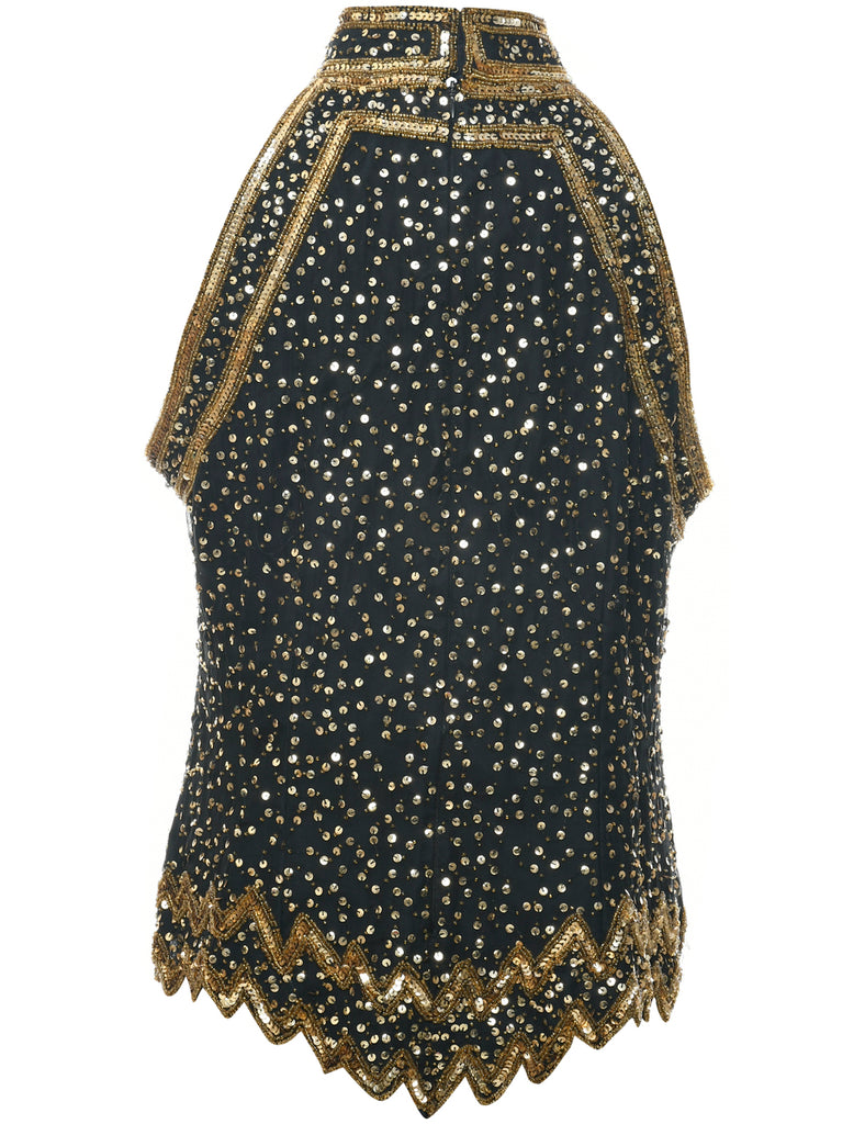 Silk Sequined Evening Top - M