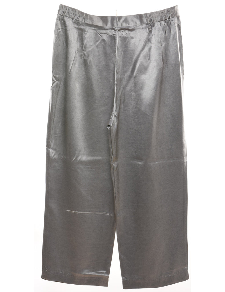 Silver Metallic Shiny Wide-Leg Trousers - W34 L25