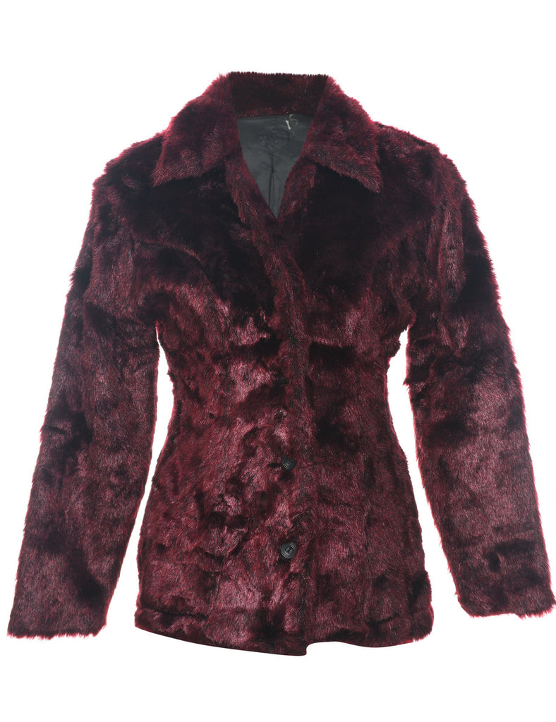 Single Breasted Faux Fur Coat - M