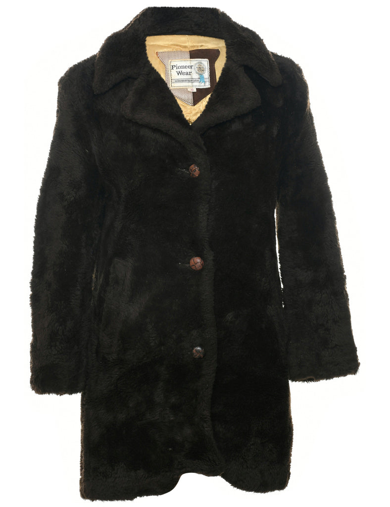 Single Breasted Faux Fur Coat - S