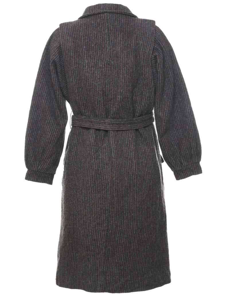 Single Breasted Striped Wool Coat - M