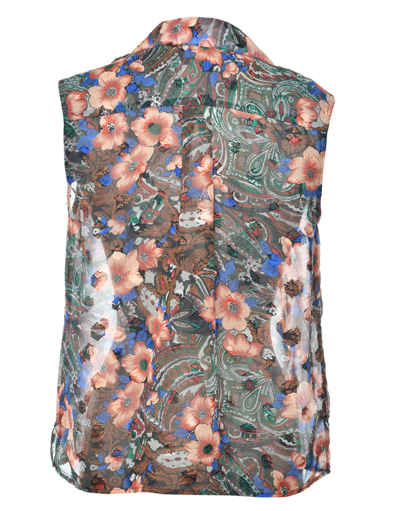 Sleeveless Floral Blouse - M