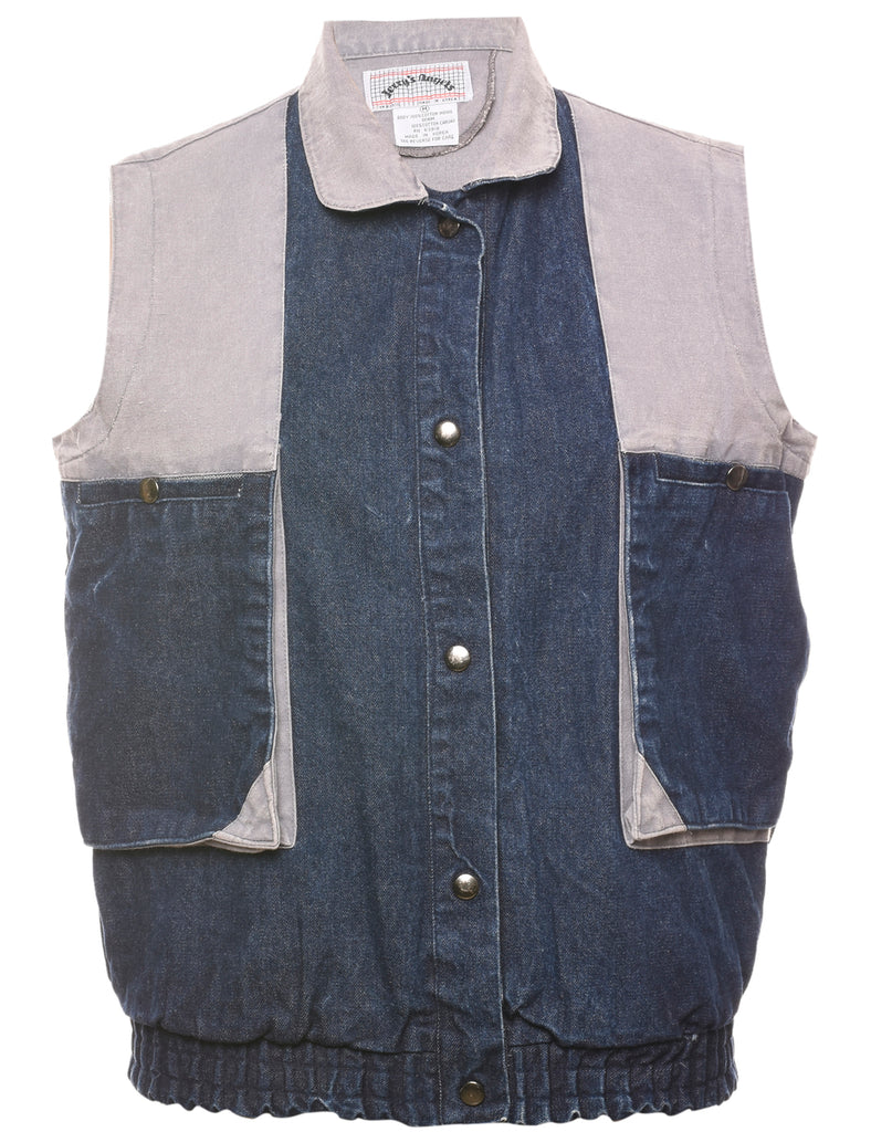 Sleeveless Paneled Denim Jacket - M