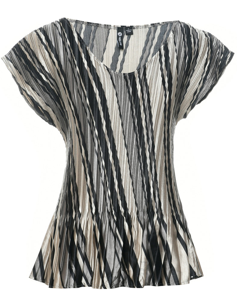 Smocked Striped Pattern Evening Top - L