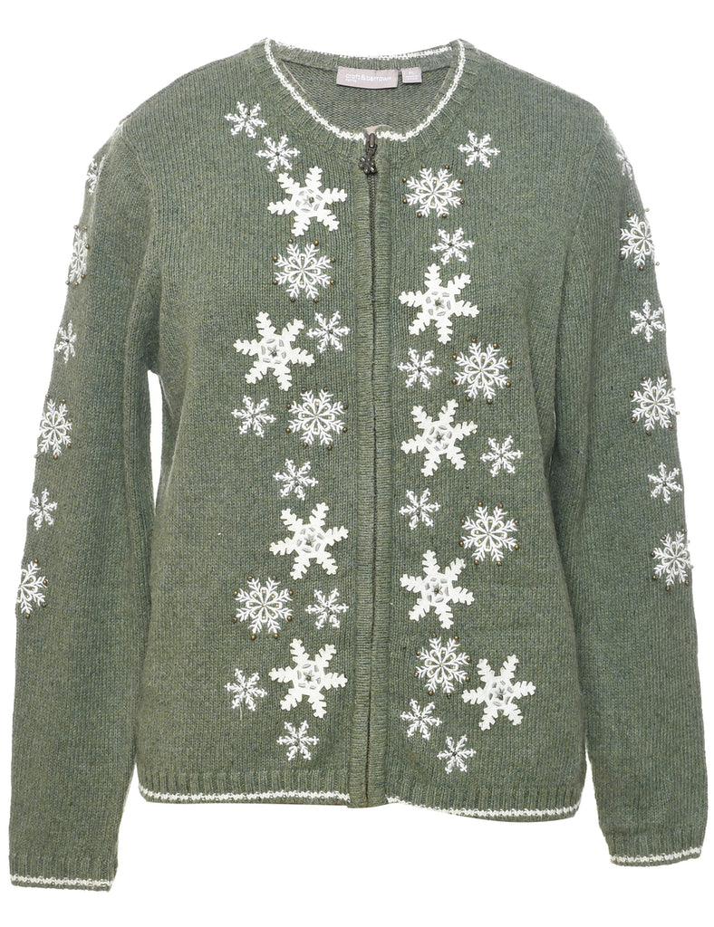 Snowfall Design Christmas Cardigan - L