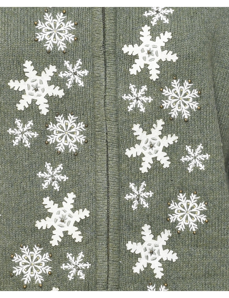 Snowfall Design Christmas Cardigan - L