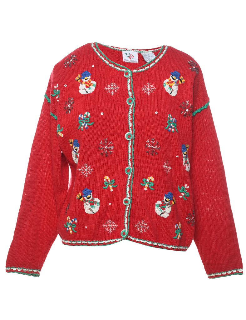 Snowman Christmas Cardigan - L