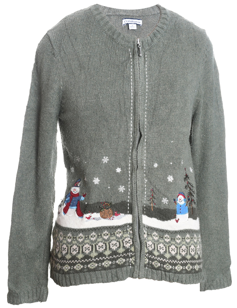 Snowman Christmas Cardigan - M