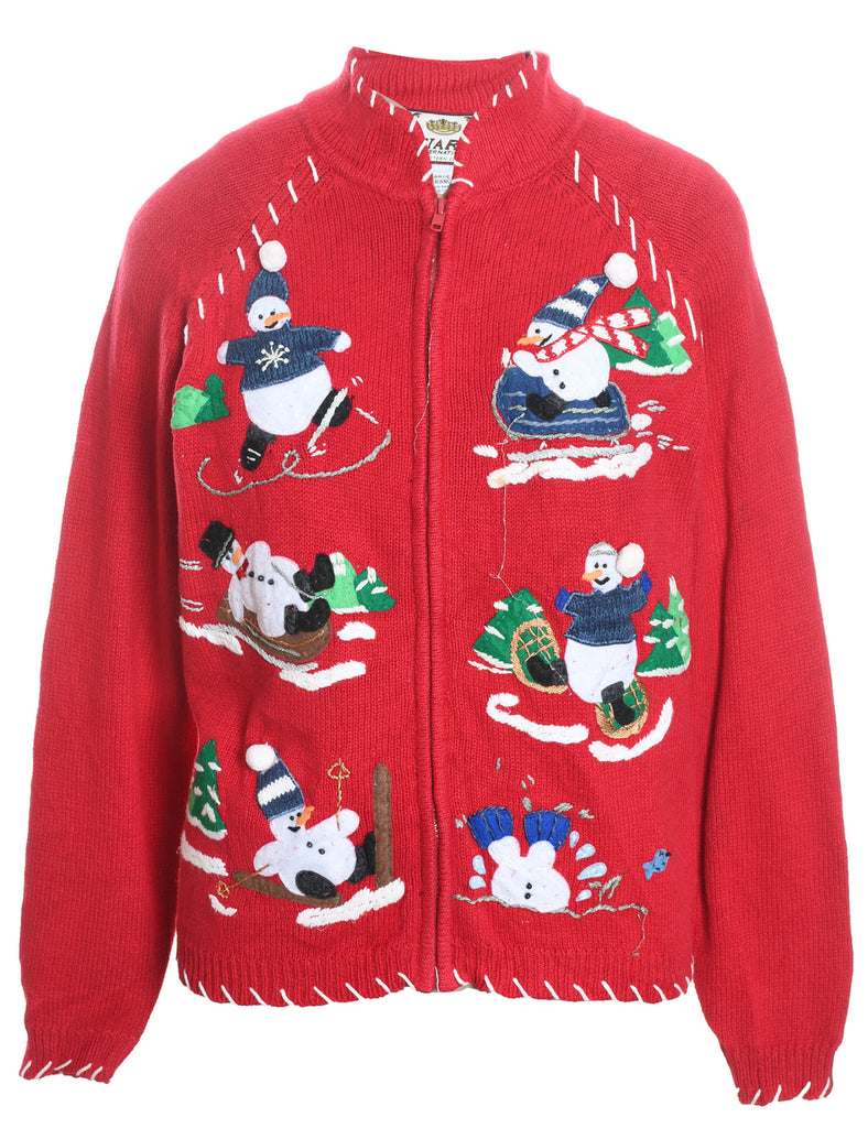 Snowman Christmas Cardigan - L