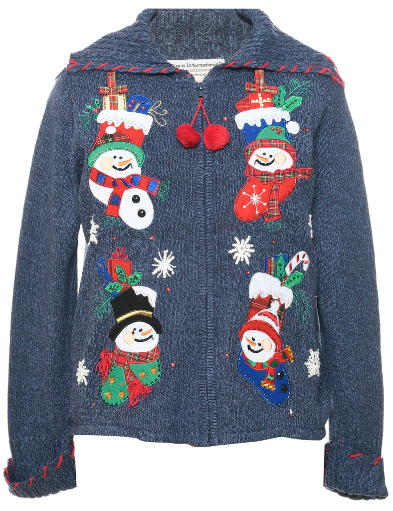 Snowman Christmas Cardigan - L