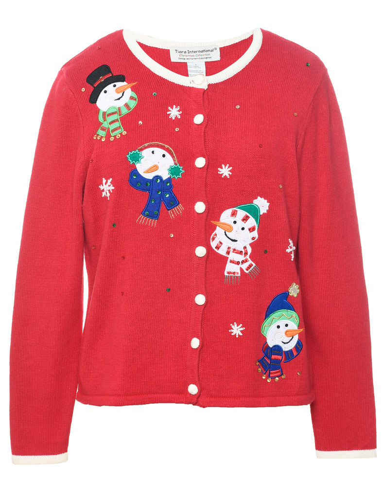 Snowman Christmas Cardigan - L