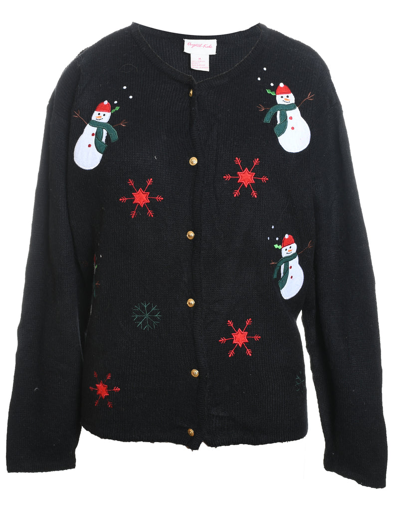 Snowman Design Black Christmas Cardigan - M