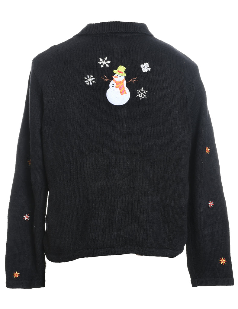 Snowman Design Black Christmas Cardigan - M