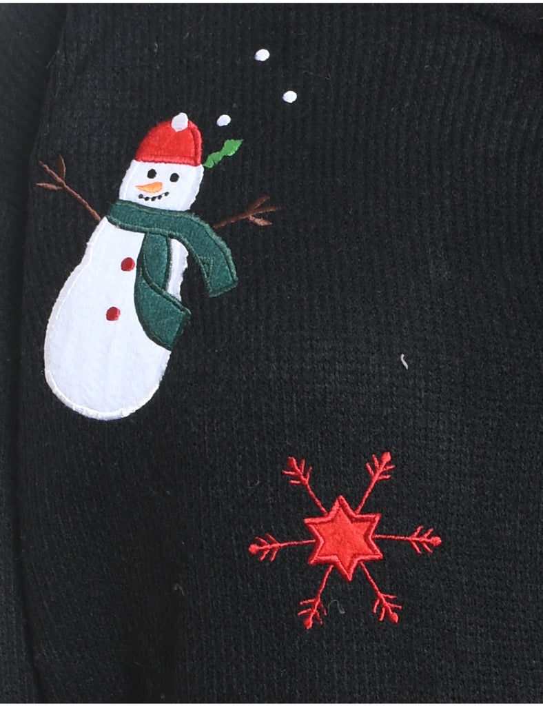 Snowman Design Black Christmas Cardigan - M