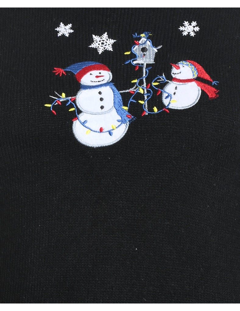 Snowman Design Black Christmas Jumper - S