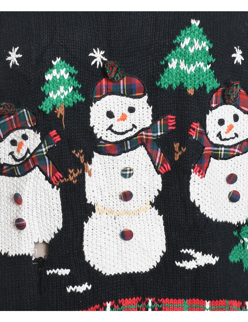 Snowman Design Black Knit Christmas Jumper - L