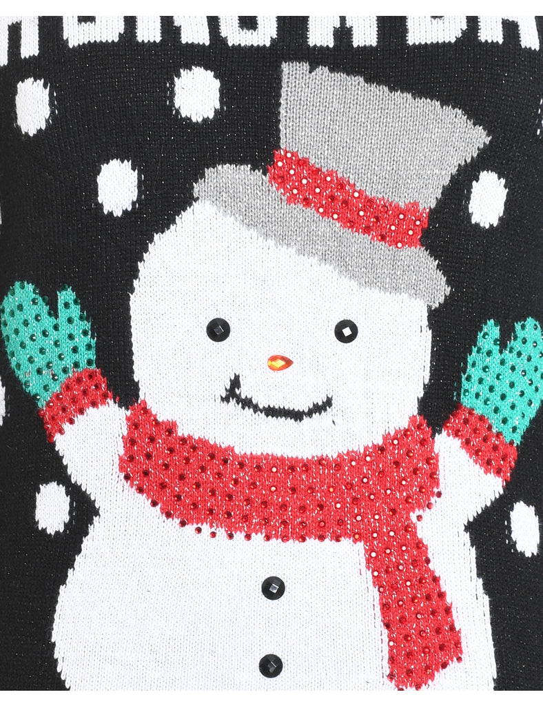 Snowman Design Black Knit Christmas Jumper - M