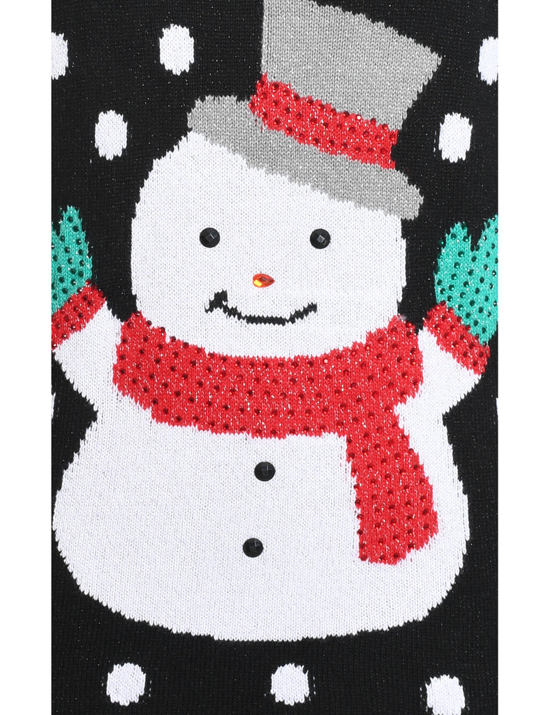 Snowman Design Black Knit Christmas Jumper - L